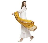 DUPATTA BAZAAR Women's Mustard Georgette Dupatta With Muthra Print And Gotta Patti Border Free Yellow