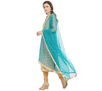 DUPATTA BAZAAR Women's Net Dupatta (Db1727 Peacock Green Gold Free size