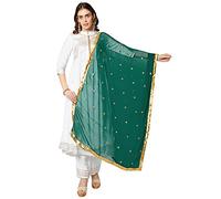 DUPATTA BAZAAR Women's Rama Green Chiffon Dupatta With Gold Butti Embroidery Free, One Size (DB2536)