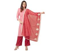DUPATTA BAZAAR Women's Red & White Net Dupatta With Embroidery And sequence Free