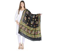 Dupatta for Indian Wear - Rajasthani Ethnic Hand Embroidered Mirror Embellished Party Wear Hippie Boho Clothing Bollywood Outfits Clothes - Pitch Black