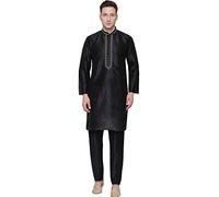 Dupion Silk Mens Kurta Pyjama Indian Clothes (Black, L)