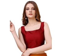 Dupion Solid Saree Readymade Blouse Square Neck Top Sleeveless Hook and Eye Closure Choli Sari Red