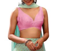 Dupion Solid Saree Readymade Blouse Sweetheart Neck Top Sleeveless Back Hook & Eye Closure Choli Sari Light Pink