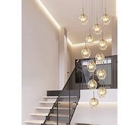 Duplex Hollow Living Room Loft Chandelier Modern Creative Hotel Villa Stairwell High Ceiling Pendant Light Minimalist Staircase Long Chandelier Customizable LED light, Size 50x220cm(Color:Champagne)