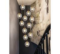 Duplex Hollow Living Room Loft Chandelier Modern Creative Hotel Villa Stairwell High Ceiling Pendant Light Minimalist Staircase Long Chandelier Customizable LED light, Size 50x220cm(Color:Champagne)
