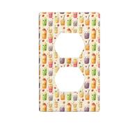 Duplex Receptacle Outlet Covers, 1-Gang Standard Size Wall Plates, Cute Milk Tea Colorful Print Outlet Covers Wall Plate, Electrical Outlet Cover Decorative