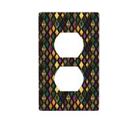 Duplex Receptacle Outlet Covers, 1-Gang Standard Size Wall Plates, Purple Gold Diamond Pattern Print Outlet Covers Wall Plate, Electrical Outlet Cover Decorative