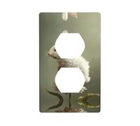 Duplex Socket Decorative Wall Plate Electrical Receptacle Light Switch Quality Faceplate Switchplate for Home Decor 4.5 X 2.76 in Little White Rabbit on Flowers Printed