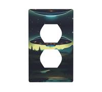 Duplex Socket Decorative Wall Plate Electrical Receptacle Light Switch Quality Faceplate Switchplate for Home Decor 4.5 X 2.76 in UFO at Night Printed