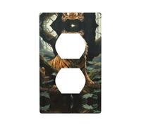 Duplex Socket Decorative Wall Plate Electrical Receptacle Light Switch Quality Faceplate Switchplate for Home Decor 4.5 X 2.76 in Tiger Behind The Tree Printed