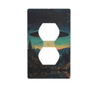 Duplex Socket Decorative Wall Plate Electrical Receptacle Light Switch Quality Faceplate Switchplate for Home Decor 4.5 X 2.76 in Wonderful UFO Printed