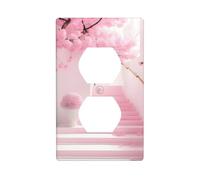 Duplex Socket Decorative Wall Plate Pink Cherry Blossom Staircase Prints Home Accessories Flexible Heat Resistant Practical for Residential Use