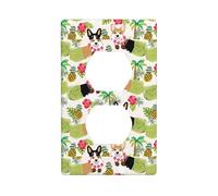 Duplex Socket Decorative Wall Plate YYHHAOFA Corgi Hawaiian Tropical Summer Pineapple Pattern Wall Decoration Flexible for Living Room Bedroom Bathroom