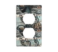 Duplex Socket Decorative Wall Plate YYHHAOFA Octopus and Boat Pattern Wall Decoration Flexible for Living Room Bedroom Bathroom