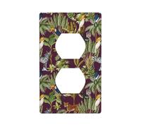Duplex Wall Plates, Electrical Outlet Covers Decorative, Standard Size 1- Gang 4.50" x 2.76", Cute Parrot Baboon Leopard Zebra Wall Outlet Cover Plate, Polycarbonate Thermoplastic