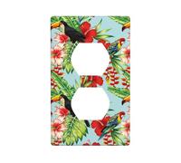 Duplex Wall Plates, Electrical Outlet Covers Decorative, Standard Size 1- Gang 4.50" x 2.76", Cute Toucan Parrot Flowers Leaves Wall Outlet Cover Plate, Polycarbonate Thermoplastic