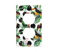 Duplex Wall Plates, Electrical Outlet Covers Decorative, Standard Size 1- Gang 4.50" x 2.76", Polka Dot Parrot Toucan Leaf Wall Outlet Cover Plate, Polycarbonate Thermoplastic