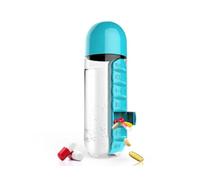 DUPLUSFUN Pill Organizer Portable 2 in 1 Water Bottle Pill Box Outdoor Travel Water Bottle Medicine Cup Plastic Bottles 600ML Container