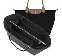 DupontPaper Purse Organizer Insert for Longchamp LePliage Large, Bag Shaper with Key Leash& 17 Compartments, Upgraded Elastic Cup Holder + Anti-Slip Middle Zipper Divider(Full Black,L)