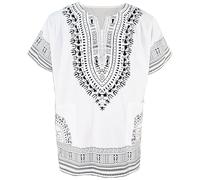 Dupsie's Plus Size White Traditional African Print Unisex Dashiki Shirt (4XL)