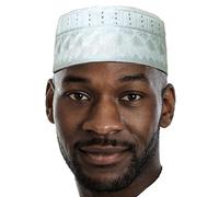 Dupsie's White Kofia Hat African Embroidered Kufi Cap - White - 22 1/2" - Size 7 1/8 (Medium)