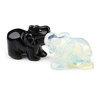 DUQGUHO 2 Pcs Black Obsidian Opal Elephant Statue - Natural Healing Crystal Stones - Cute Home Office Desk Decor - 1.5"