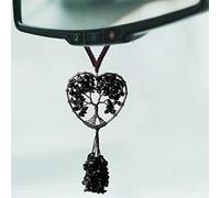DUQGUHO Black Obsidian Crystal Rearview Mirror Hanging Accessories Crystal Car Hanging Ornament Heart Shape Hippie Boho Spiritual Decorations