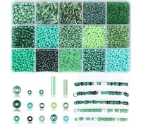 DUQGUHO Green Beads for Jewelry Making 4mm Green Glass Seed Beads Kit 15 Color 3mm 2mm Small Plastic Tube Bead for Bracelets Craft DIY St. Patrick's Day Bead