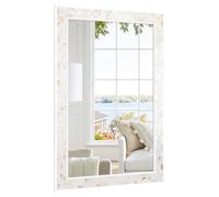 DUQIMO Mosaic Mirrors for Wall 24x36 Inch, Natural Mother of Pearl Inlay White Framed Rectangle Mirror for Bathroom, Bedroom or Entryway