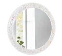 DUQIMO White Round Mirror 24 Inch, Natural Mother of Pearl Inlay Framed Circle Mirrors for Wall, Shatterproof Tempered Glass Mosiac Mirror for Bathroom Bedroom Entryway and Living Room