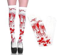 Duqulle 1 Pair Bloody Socks Halloween Bloody Costume Nurse White Blood Splattered Socks Creepy Outfits Halloween Costume Cosplay Accessory