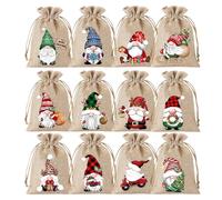 Duqulle 12Pcs Christmas Burlap Bags, Christmas Drawstring GiftBags, C-hristmas Snack Bag, Small Candy Bag, Resusable Wrapping Pouch, Burlap Sack For Wedding Party Favors, For Kids Adults