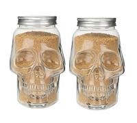Duqulle 2Pcs Skull Storage Jars, Spooky Skull Spices Jar With Lids, Refillable Seasonings Container Or Drinks Bottle, Empty Salt Jars For Kitchen Home Dining Cooking Baking Camping Picnic