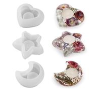 Duqulle 3Pcs Resin Candle Holder Silicone Moulds,Star/Love/Crescent Moon Shape Holder Silicone Molds,Epoxy Resin Candle Holder Molds, Craft Candle Home Decor