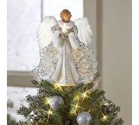 Duqulle Angel Christmas Tree Topper,Angel Decoration Christmas Tree Top Topper With Feather Wings,Light Up Fairy Topper,Angel Pendant Doll Christmas Tree Decoration,30cm Tall