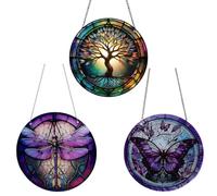 Duqulle Colorful Dragonfly Butterfly,Decorative Wall Colourful Window Hanging,Acrylic Hanging Home Decoration Wall Art Boho Hanging Decoration (3PCS)