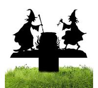Duqulle Halloween Witches Silhouette Yard Signs,Halloween Outdoor Decoration Black Metal Cauldron Creepy Yard Posts,Halloween Yard Signs For Outdoor Lawn Yard Decoration