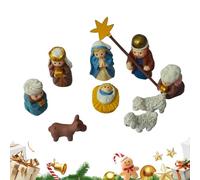 Duqulle Mini Christmas Nativity Set In A Tin Box, Portable Nativity Scene Decoration Set - 3D Resin Figurines, Includes Cute Animal And Religious Figurines, For Home Christmas Decoration