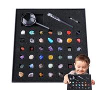 Duqulle Rock Mineral Gem Kit For-Kids,42 Natural Crystal Raw Stone Kit,Geology Gem Collection Kit With Magnifying Glass And Pen,Kids Education Gift For Birthday Classroom