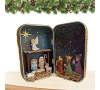 Duqulle Traditional Nativity Scene Sets,Wooden Christmas Nativity Box,Hand-Painted Holy Family Religious Figurine Ornament,Christmas Decorations Colorful Nativity Box Ornament