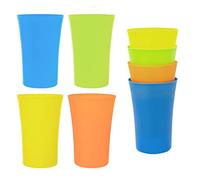 DURA 4 Pack Childrens Kids Plastic Drinking Cups Tumblers 450ml Bright Multi Coloured Stackable Drinking Glasses Beakers Tall Set Reusable For Kitchen Outdoor Picnics Parties BBQ Travel Camping