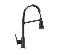 Dura Faucet DF-NMK504-MB RV Swivel High-Arc Spring Kitchen Sink Faucet - Single Handle - Kitchen Faucet with Pull-Down Sprayer - Optional Deck Plate (Matte Black)