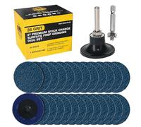 Dura-Gold 2 Inch Grinding Discs, 36 Grit (25 Disc Set) with R-Type Roll Lock Adapter & Backing Pad - Quick Change Zirconia Coarse Cut Sanding Discs for Auto, Wood, Metal, Rust, Oxidation, Welds