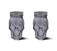 DURA LIVING Set of 2 Skull Mason Jar Glasses with Lids | 16oz Reusable Halloween Drinking Glasses | Unique Skull Décor, Storage, & Canning Jars for Parties & Gifts