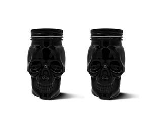 DURA LIVING Set of 2 Skull Mason Jar Glasses with Lids | 16oz Reusable Halloween Drinking Glasses | Unique Skull Décor, Storage, & Canning Jars for Parties & Gifts