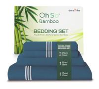 DURA TRIBE Oh So Bamboo Bedding Set 4 Piece Double - Real Teal - Hypoallergenic Duvet Cover, Fitted Sheet & 2 Pillowcases Made from 100% Organic Bamboo Viscose Cooling Silky-Soft & Smooth Material