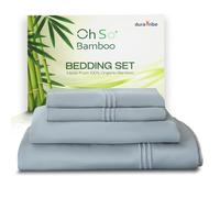 DURA TRIBE Oh So Bamboo Bedding Set 4 Piece Double - Silvery Grey - Hypoallergenic Duvet Cover, Fitted Sheet & 2 Pillowcases Made from 100% Organic Bamboo Viscose Cooling Silky-Soft & Smooth Material