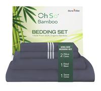 DURA TRIBE Oh So Bamboo Bedding Set 4 Piece King - Charcoal - Hypoallergenic Duvet Cover, Fitted Sheet & 2 Pillowcase Made from 100% Organic Bamboo Viscose Cooling Silky-Soft & Smooth Material