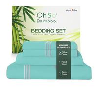 DURA TRIBE Oh So Bamboo Bedding Set 4 Piece King - Duck Egg Blue - Hypoallergenic Duvet Cover, Fitted Sheet & 2 Pillowcase Made from 100% Organic Bamboo Viscose Cooling Silky-Soft & Smooth Material